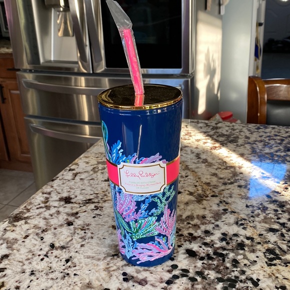 Tumbler with Straw in Navy Trippin' and Sippin' by Lilly Pulitzer main image 0